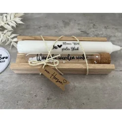 Hochzeitsgeschenk, Wunscherfüller - nach Wahl - mit Kerze inkl. Holzverpackung, Geldgeschenk, Deko