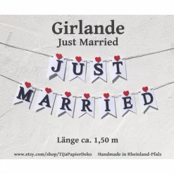 Hochzeitsgirlande Just Married Papiergirlande zur Hochzeit Wimpelkette Hochzeitsdeko Dekoration aus Papier Fahnengirlande Wedding