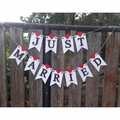Hochzeitsgirlande Just Married Papiergirlande zur Hochzeit Wimpelkette Hochzeitsdeko Dekoration aus Papier Fahnengirlande Wedding