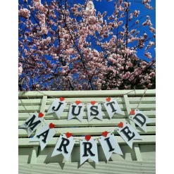 Hochzeitsgirlande Just Married Papiergirlande zur Hochzeit Wimpelkette Hochzeitsdeko Dekoration aus Papier Fahnengirlande Wedding