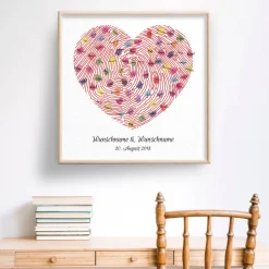 Hochzeitsgästebuch Leinwand personalisiert – Fingerabdruck Wedding Tree mit Namen – Geschenk für Brautpaar 50x50 cm