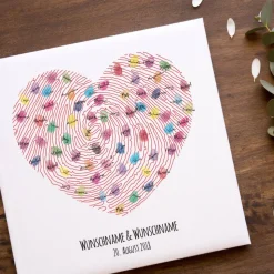 Hochzeitsgästebuch Leinwand personalisiert – Fingerabdruck Wedding Tree mit Namen – Geschenk für Brautpaar 50x50 cm