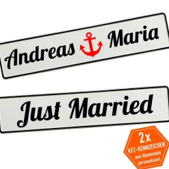 Hochzeitskennzeichen Kennzeichen Hochzeit mit Namen Deko Hochzeitsauto selbst gestalten Motiv Anker