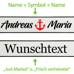 Hochzeitskennzeichen Kennzeichen Hochzeit mit Namen Deko Hochzeitsauto selbst gestalten Motiv Anker