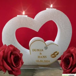 Hochzeitskerze 2 Dochte - Doppelherz mit zwei Teelichten, Traukerze, Außergewöhnliche Hochzeitskerze, 2 Dochtkerze