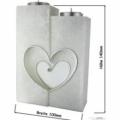 Hochzeitskerze 2 Dochte mit 2 Teelichten, Perlmutt-Oberfläche, gefräste Herzen,  Doppelhochzeitskerze, personalisierbar