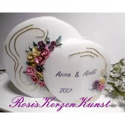 HOCHZEITSKERZE * Doppel-Discus * mit handgeformten Wachsrosen