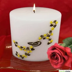 Hochzeitskerze Blumenranke, ovale Formenkerze, gelb/gold mit Ringen, Sonderform, Hochzeitsgeschenk Kerze, personalisierb