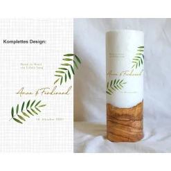 Hochzeitskerze Design Farn - Holzkerze
