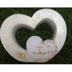 Hochzeitskerze Doppelherz mit Teelichteinsatz