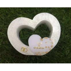 Hochzeitskerze Doppelherz mit Teelichteinsatz