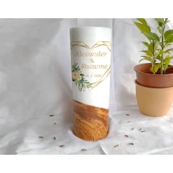 Hochzeitskerze Geometric Hearts - Holzkerze