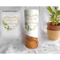 Hochzeitskerze Geometric Hearts - Holzkerze