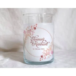 Hochzeitskerze im Glas - Design Rosarot