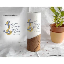Hochzeitskerze mit Anker - Holzkerze