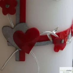 Hochzeitskerze mit Blumenranke, rot und silber, personalisierbar, ideale Hochzeitsdeko und Geschenk