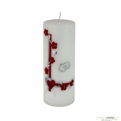 Hochzeitskerze mit Blumenranke, rot und silber, personalisierbar, ideale Hochzeitsdeko und Geschenk