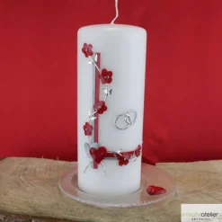 Hochzeitskerze mit Blumenranke, rot und silber, personalisierbar, ideale Hochzeitsdeko und Geschenk