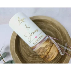 Hochzeitskerze mit echtem Holz mit/ohne Teelichteinsatz, GOLD - ALTROSA