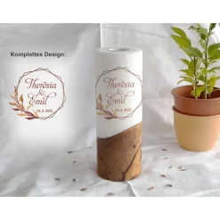 Hochzeitskerze mit Holz Design Goldrahmen