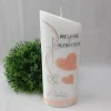 Hochzeitskerze Perlmutt geriffelt - Ellipse abgeschrägt mit Herzen - APRICOT-LACHS