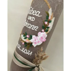 Hochzeitskerze RUSTICA, VINTAGE-Look, SHABBY, Rustikal, Hochzeitkerze, Brautkerze Flora, inkl Wachsbeschriftung