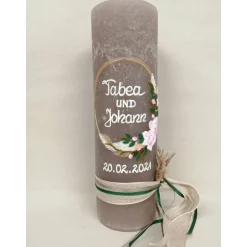 Hochzeitskerze RUSTICA, VINTAGE-Look, SHABBY, Rustikal, Hochzeitkerze, Brautkerze Flora, inkl Wachsbeschriftung