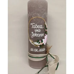 Hochzeitskerze RUSTICA, VINTAGE-Look, SHABBY, Rustikal, Hochzeitkerze, Brautkerze Flora, inkl Wachsbeschriftung