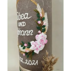 Hochzeitskerze RUSTICA, VINTAGE-Look, SHABBY, Rustikal, Hochzeitkerze, Brautkerze Flora, inkl Wachsbeschriftung