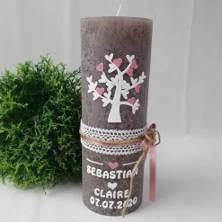 Hochzeitskerze Rustik braun mit Baum