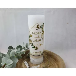 Hochzeitskerze Rustik ivory mit/ohne Teelichteinsatz - Vintage geometric - Gold-Natur inkl. Aufbewahrungskarton