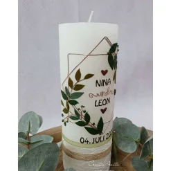 Hochzeitskerze Rustik mit oder ohne Teelicht weiß - Vintage geometric - Roségold-Natur