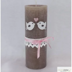 Hochzeitskerze rustikal, mit Vögelchen und Klöppelspitze, Traukerze, Brautkerze, personalisiertes Hochzeitsgeschenk
