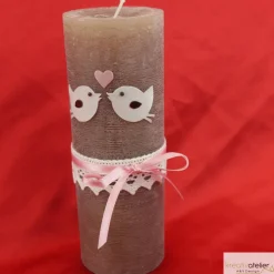 Hochzeitskerze rustikal, mit Vögelchen und Klöppelspitze, Traukerze, Brautkerze, personalisiertes Hochzeitsgeschenk
