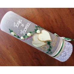 Hochzeitskerze Rustikal Rustica, Vintage-Look, Shabby, Hochzeitkerze, Brautkerze, Liebende Herzen, inkl Wachsbeschriftun