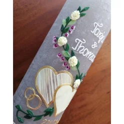 Hochzeitskerze Rustikal Rustica, Vintage-Look, Shabby, Hochzeitkerze, Brautkerze, Liebende Herzen, inkl Wachsbeschriftun