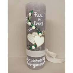 Hochzeitskerze Rustikal Rustica, Vintage-Look, Shabby, Hochzeitkerze, Brautkerze, Liebende Herzen, inkl Wachsbeschriftun