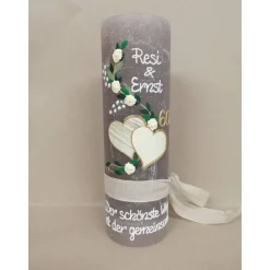 Hochzeitskerze Rustikal Rustica, Vintage-Look, Shabby, Hochzeitkerze, Brautkerze, Liebende Herzen, inkl Wachsbeschriftun