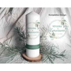 Hochzeitskerze Salbei rund - Stumpenkerze