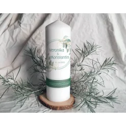 Hochzeitskerze Salbei rund - Stumpenkerze