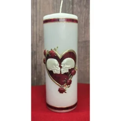 Hochzeitskerze 20x7 - Herz und Totenkopf - Rot marmoriert mit Gold