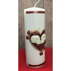 Hochzeitskerze 20x7 - Herz und Totenkopf - Rot marmoriert mit Gold