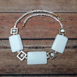 Hochzeitskette aus weißer Jade und Süßwasserperlen, vergoldetes Silber 925, Edelsteinkette