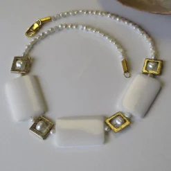 Hochzeitskette aus weißer Jade und Süßwasserperlen, vergoldetes Silber 925, Edelsteinkette