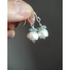 Hochzeitsohrringe Silber mit  weißer Perle und türkisem Apatit