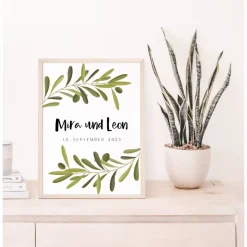 Hochzeitsposter Olivenzweige Geschenk Hochzeit Poster Hochzeit - Hochzeitsgeschenk personalisiert - Hochzeitstag Geschen