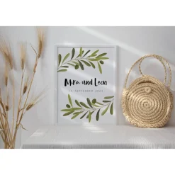 Hochzeitsposter Olivenzweige Geschenk Hochzeit Poster Hochzeit - Hochzeitsgeschenk personalisiert - Hochzeitstag Geschen