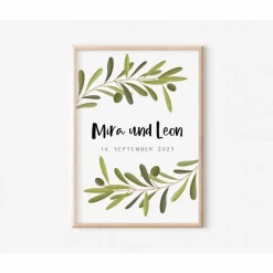 Hochzeitsposter Olivenzweige Geschenk Hochzeit Poster Hochzeit - Hochzeitsgeschenk personalisiert - Hochzeitstag Geschen