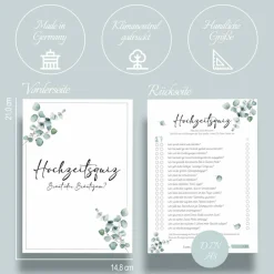 Hochzeitsquiz Braut oder Bräutigam | Er oder Sie | Hochzeitsspiel für Brautpaar & Gäste im Eukalyptus Design | A5 Format