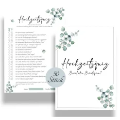 Hochzeitsquiz Braut oder Bräutigam | Er oder Sie | Hochzeitsspiel für Brautpaar & Gäste im Eukalyptus Design | A5 Format